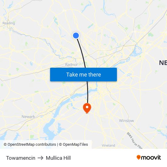 Towamencin to Mullica Hill map