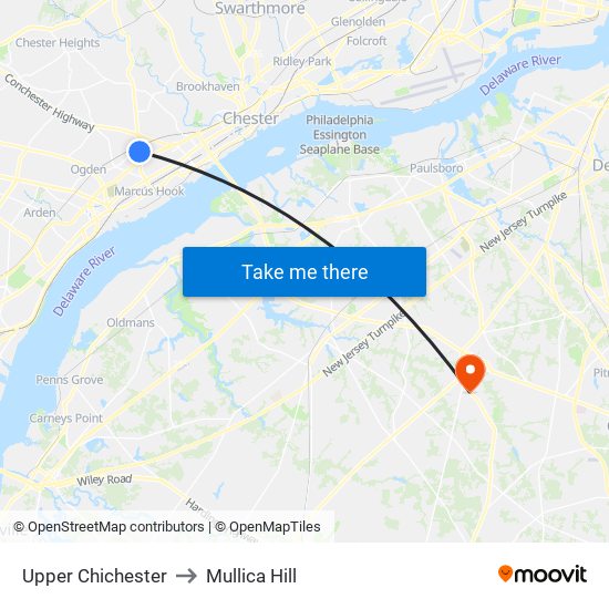 Upper Chichester to Mullica Hill map