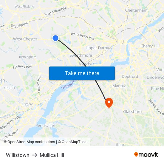 Willistown to Mullica Hill map