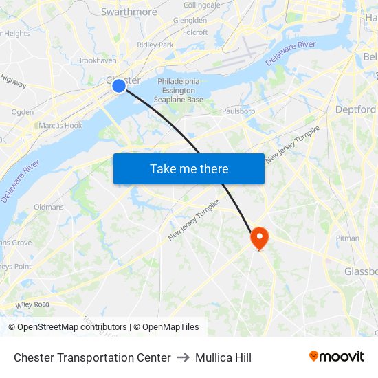 Chester Transportation Center to Mullica Hill map