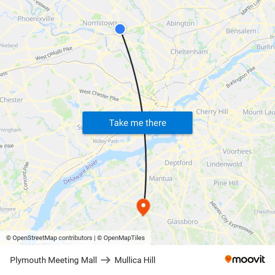 Plymouth Meeting Mall to Mullica Hill map