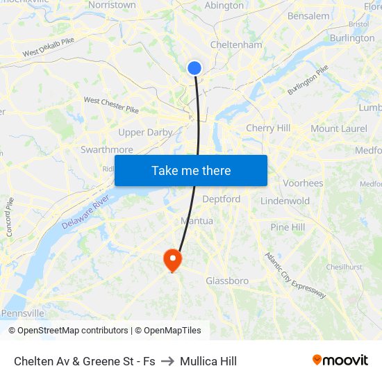 Chelten Av & Greene St - Fs to Mullica Hill map