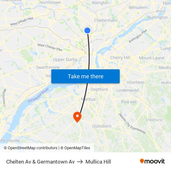 Chelten Av & Germantown Av to Mullica Hill map