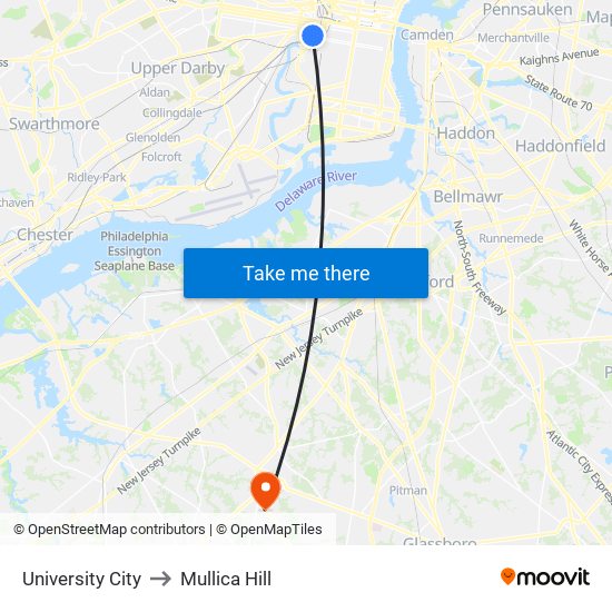 University City to Mullica Hill map