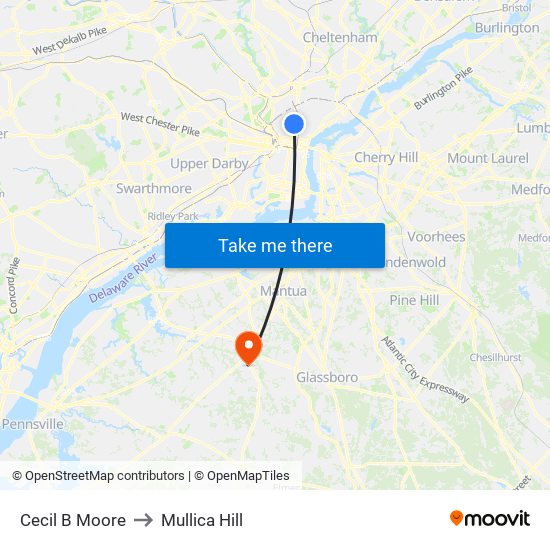 Cecil B Moore to Mullica Hill map