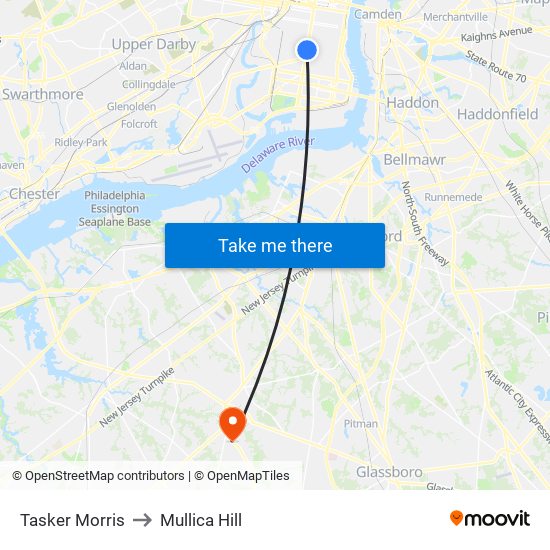 Tasker Morris to Mullica Hill map