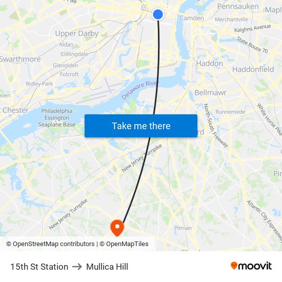 15th St Station to Mullica Hill map