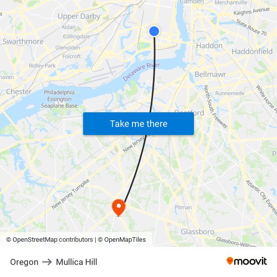 Oregon to Mullica Hill map