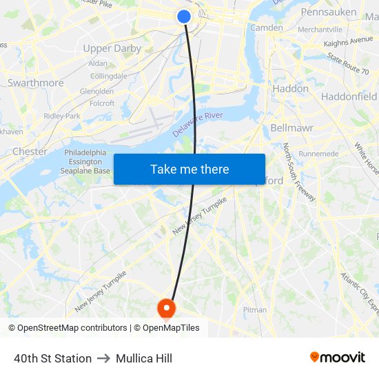 40th St Station to Mullica Hill map