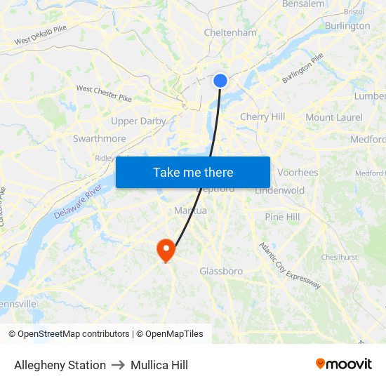 Allegheny Station to Mullica Hill map