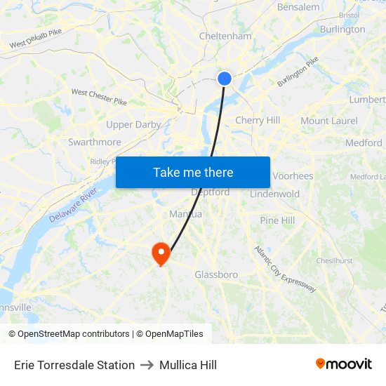 Erie Torresdale Station to Mullica Hill map
