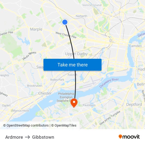 Ardmore to Gibbstown map