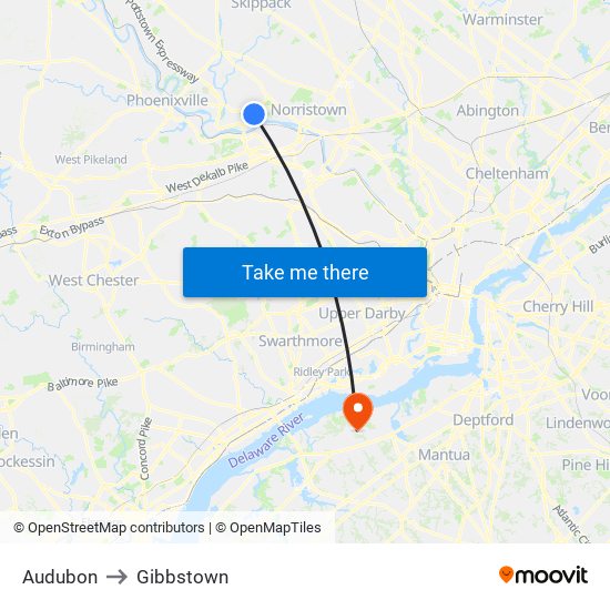 Audubon to Gibbstown map