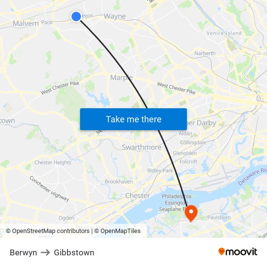 Berwyn to Gibbstown map