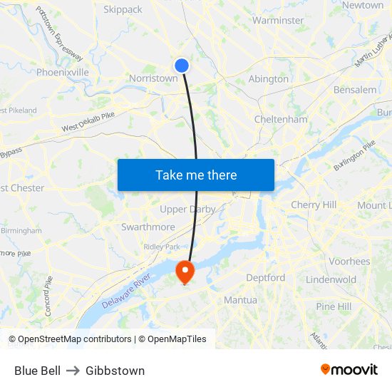 Blue Bell to Gibbstown map