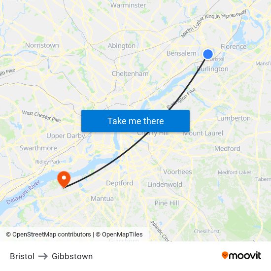 Bristol to Gibbstown map