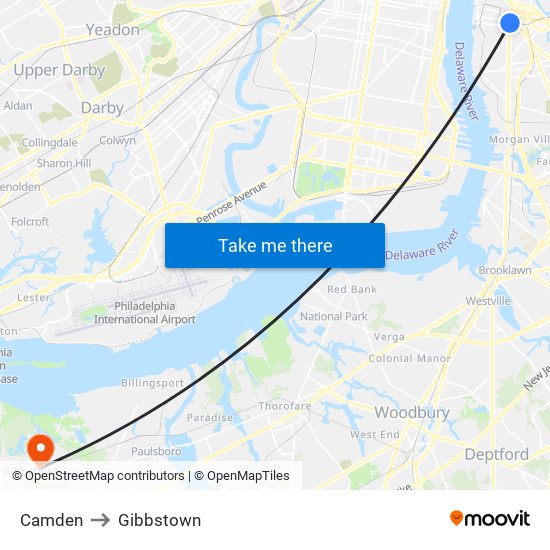 Camden to Gibbstown map