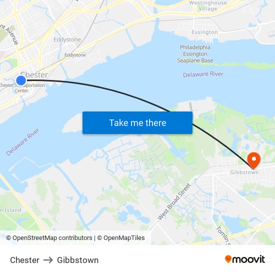 Chester to Gibbstown map