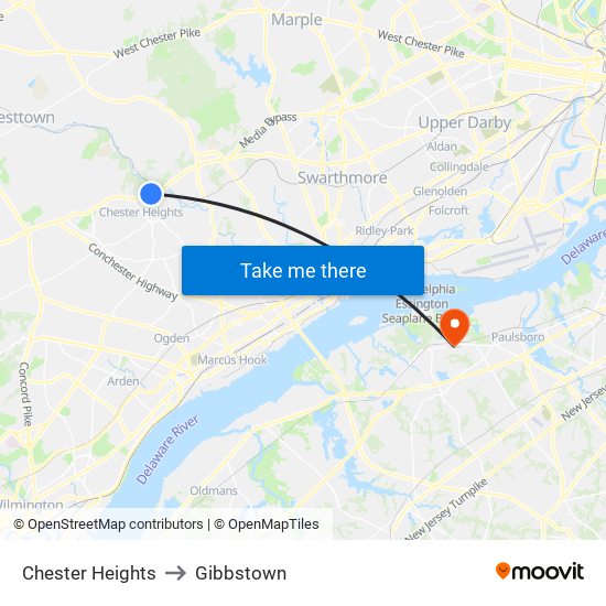 Chester Heights to Gibbstown map