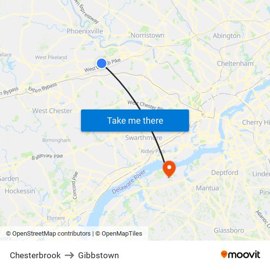 Chesterbrook to Gibbstown map