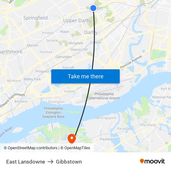 East Lansdowne to Gibbstown map
