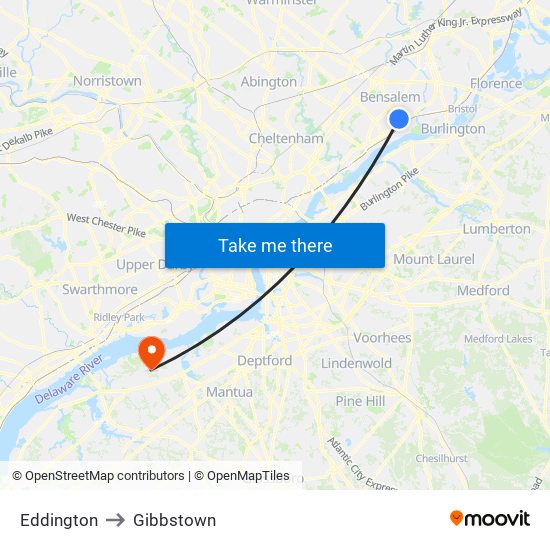 Eddington to Gibbstown map