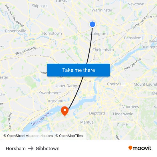 Horsham to Gibbstown map