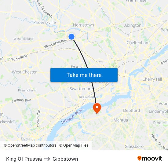 King Of Prussia to Gibbstown map