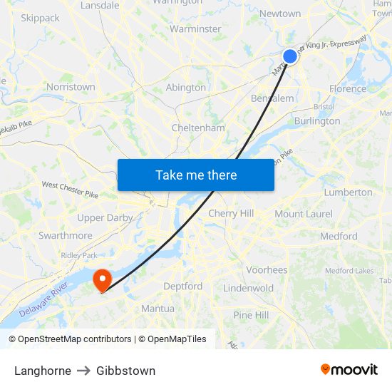 Langhorne to Gibbstown map