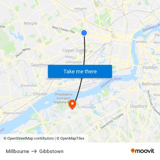 Millbourne to Gibbstown map