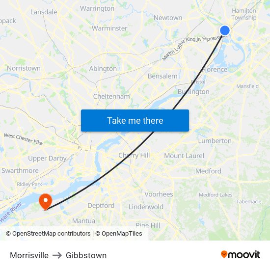 Morrisville to Gibbstown map