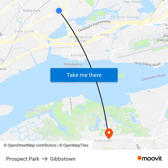 Prospect Park to Gibbstown map