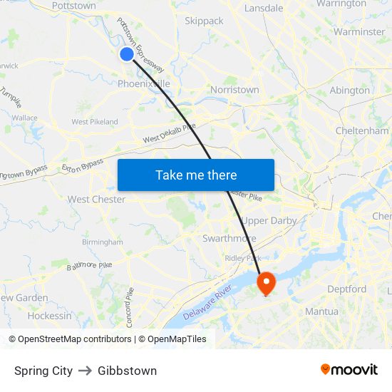 Spring City to Gibbstown map