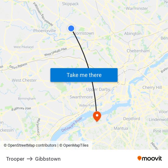 Trooper to Gibbstown map