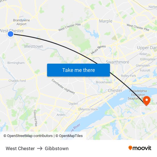 West Chester to Gibbstown map