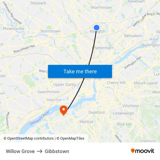 Willow Grove to Gibbstown map
