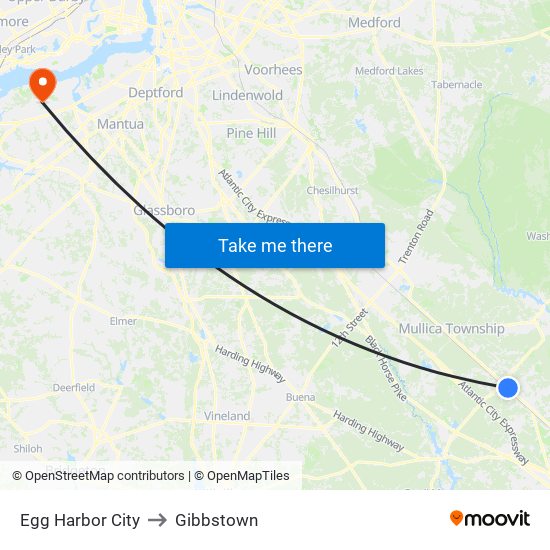 Egg Harbor City to Gibbstown map