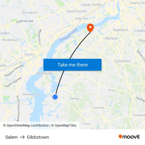 Salem to Gibbstown map