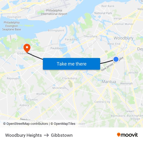 Woodbury Heights to Gibbstown map