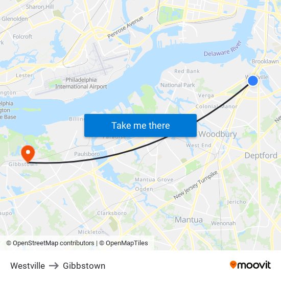 Westville to Gibbstown map