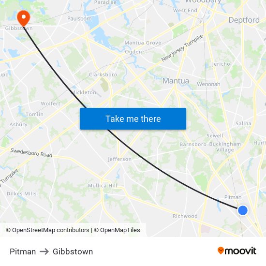 Pitman to Gibbstown map