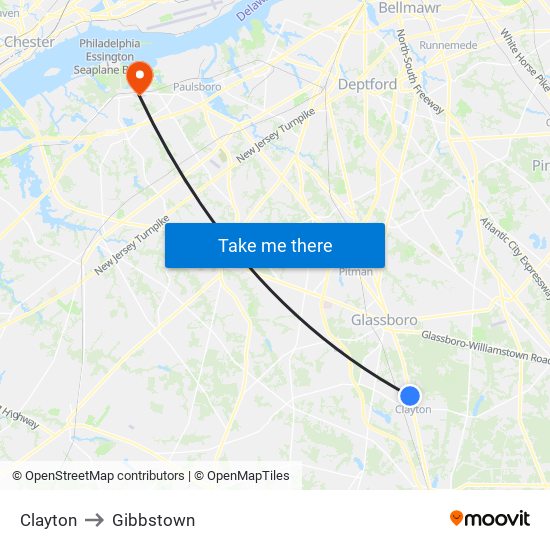 Clayton to Gibbstown map