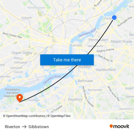 Riverton to Gibbstown map