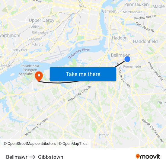 Bellmawr to Gibbstown map