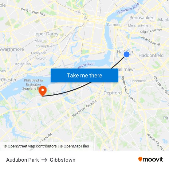 Audubon Park to Gibbstown map