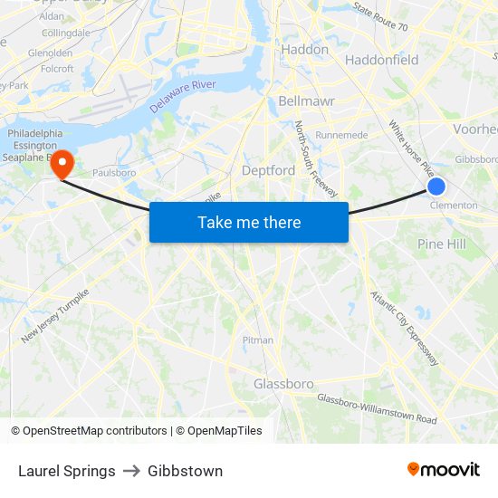 Laurel Springs to Gibbstown map