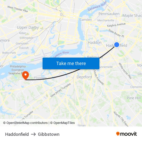 Haddonfield to Gibbstown map