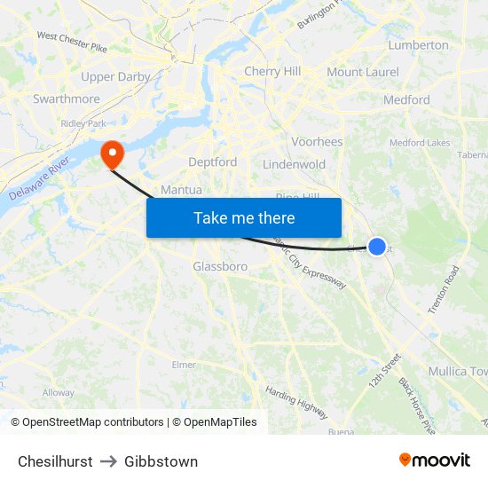 Chesilhurst to Gibbstown map