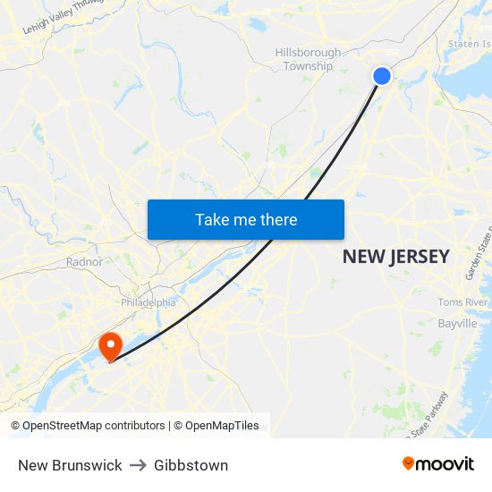 New Brunswick to Gibbstown map