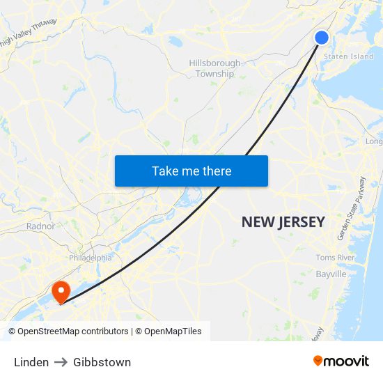 Linden to Gibbstown map